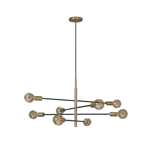 Candeeiro Suspensão Santa Marta 8x E27 Preto/Dourado (802/8)