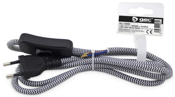 Cabo Têxtil 1.5m c/Interruptor Branco/Preto