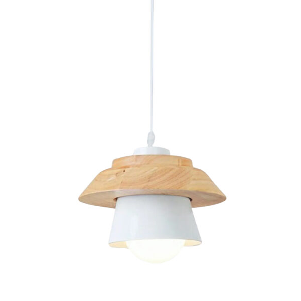 Candeeiro Suspensão Wood 1x E27 Madeira/Branco