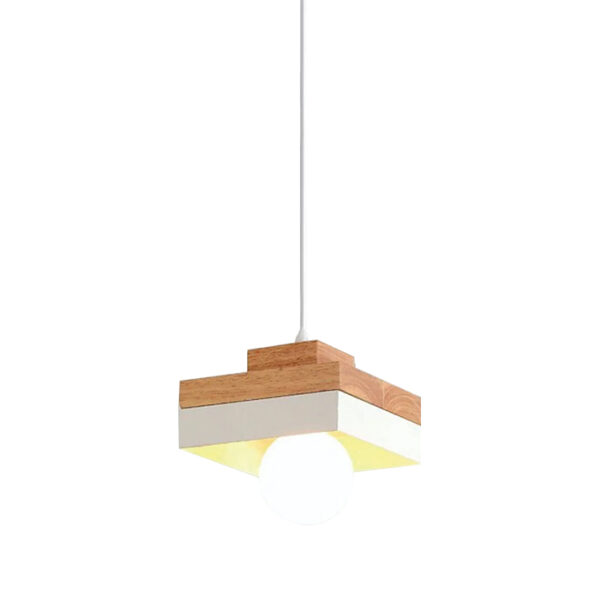 Candeeiro Suspensão Wood 1x E27 Madeira/Branco