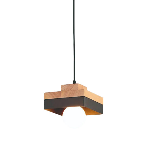 Candeeiro Suspensão Wood 1x E27 Madeira/Preto