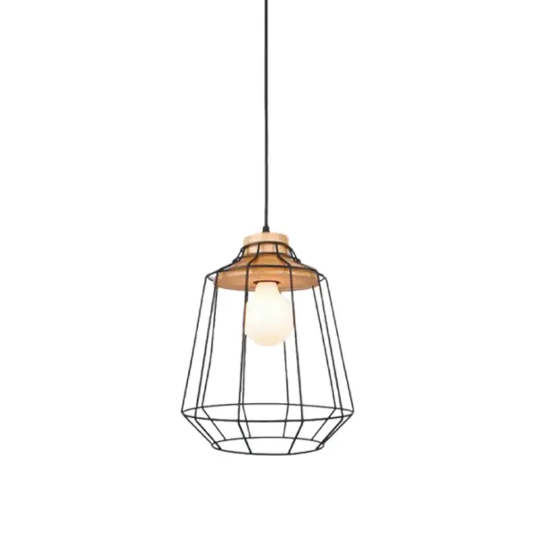 Candeeiro Suspensão Vintage 1x E27 Madeira/Preto