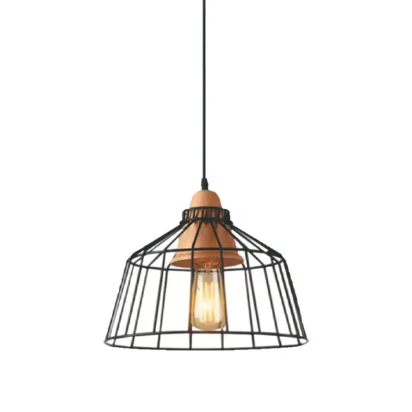 Candeeiro Suspensão Vintage 1x E27 Madeira/Preto