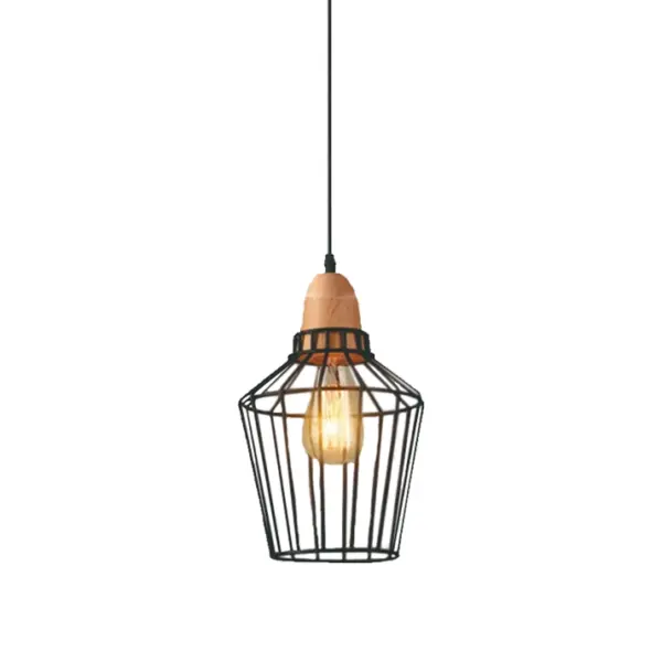 Candeeiro Suspensão Vintage 1x E27 Madeira/Preto