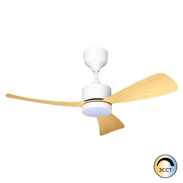 Ventilador LED Lisboa 18W Motor 35W Branco/Madeira CCT3