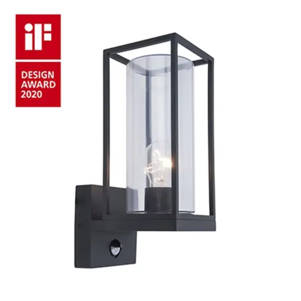 Aplique de Parede LED Flair c/ Sensor 1x E27 Preto IP44