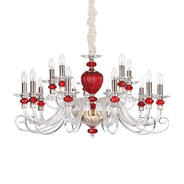 Candeeiro Suspensão Baronet 15x E14 Branco/Vermelho