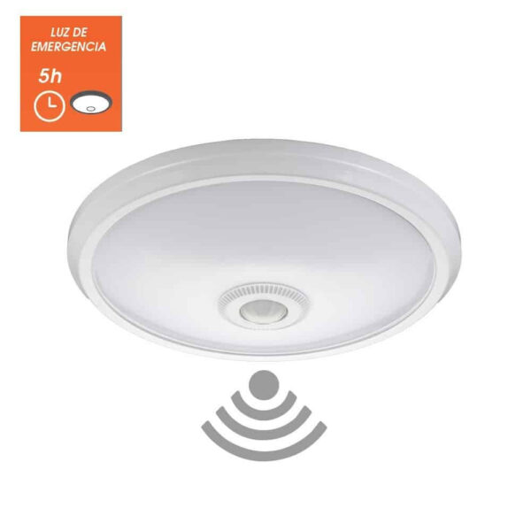 Plafon LED c/ Sensor Luz Emergência Redondo Branco 16W