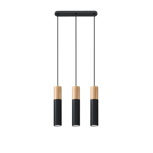 Candeeiro Suspensão Pablo 3x GU10 Preto/Madeira