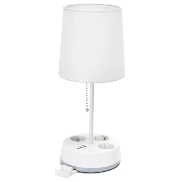 Candeeiro de Mesa USB 1xE27 Branco c/ Suporte para Telemóvel